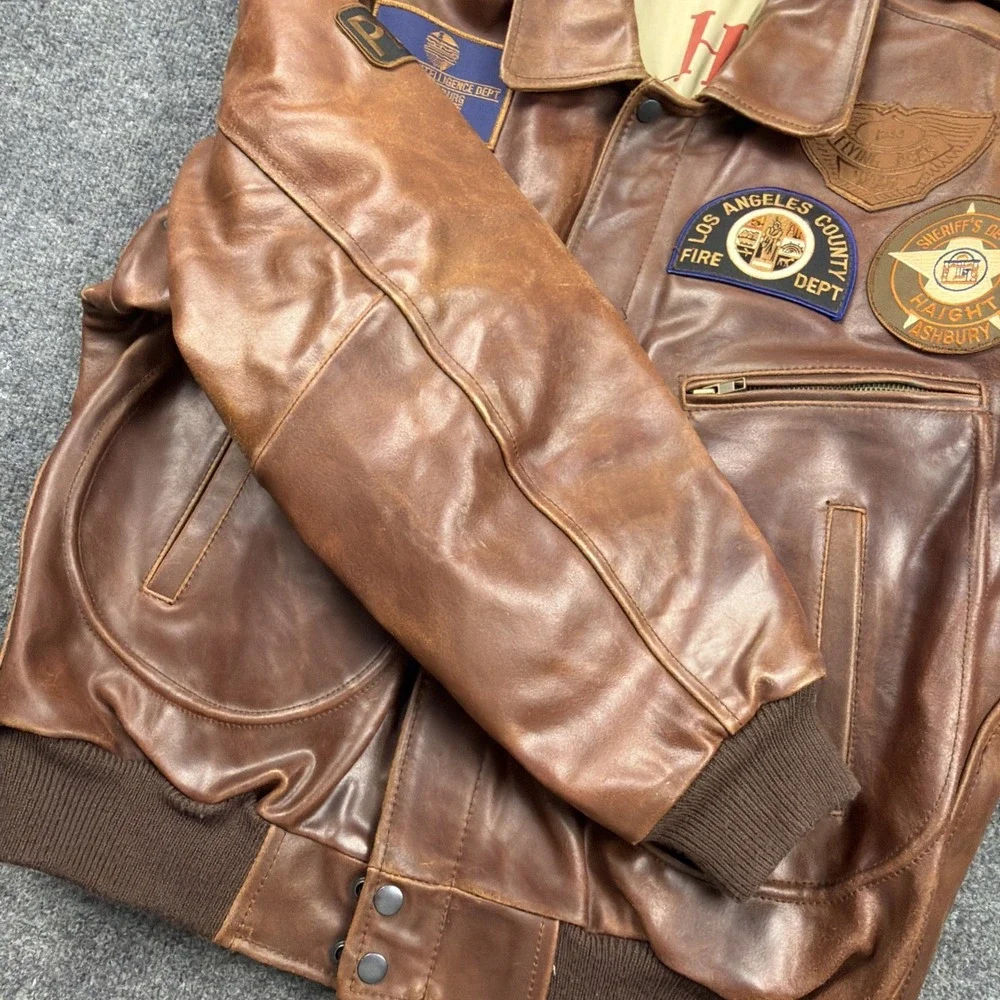Men's CHIA Brown Leather A-2 Flight Bomber Jacket Patches‎ Southwest Airborne M